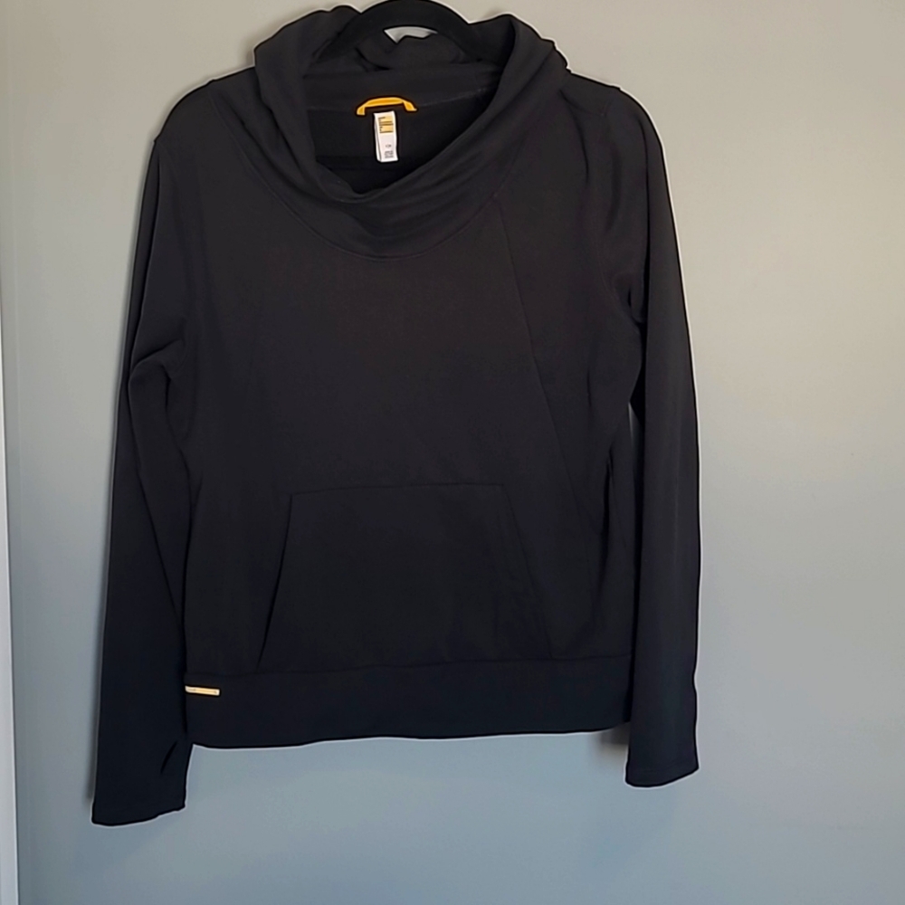 Lole black Long Sleeve Striped Cowl Neck Kangaroo Pouch Hoodie size large